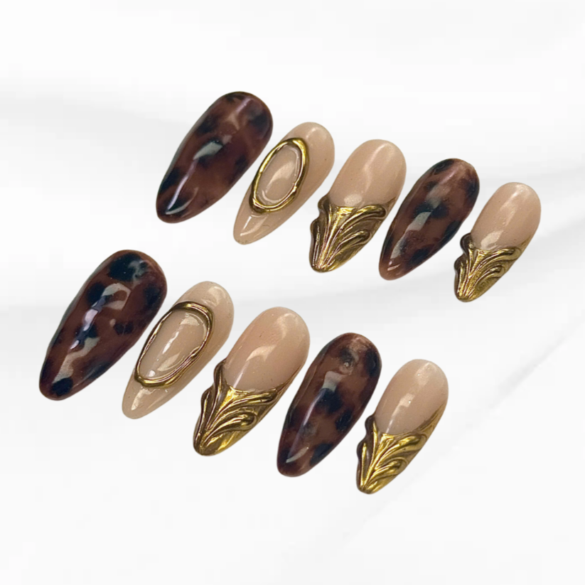 Fierce Shell Gold handmade luxury animal print nails for bold fashion